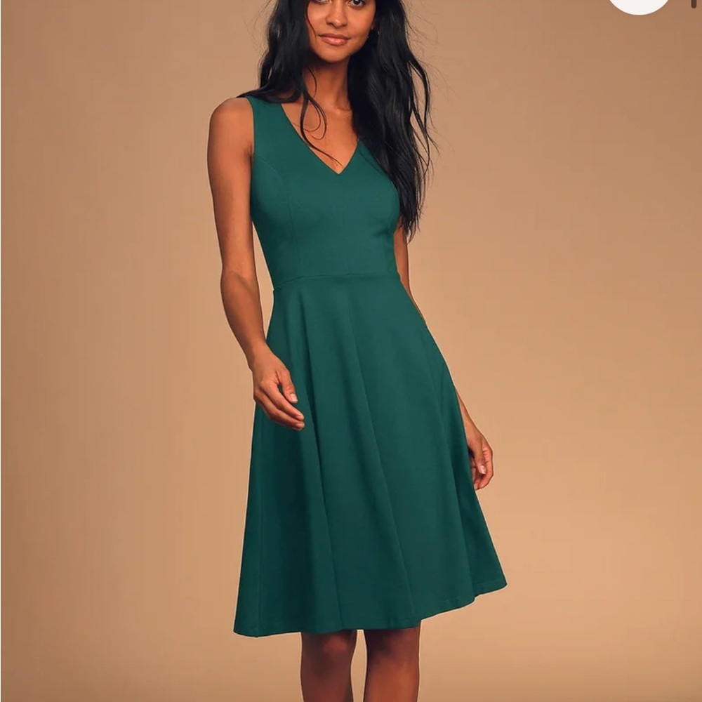 Lulu’s Hello World Dark Green Midi Dress Size L